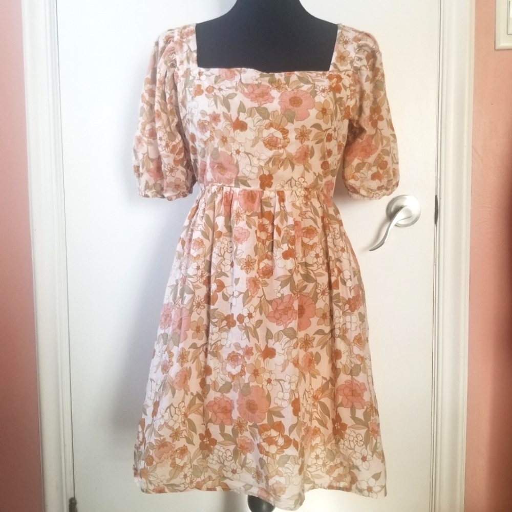 VICI Floral Puff Sleeve Cotton Dress Medium